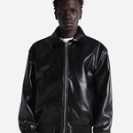 Unisex PU Leather Collared Varsity Jacket